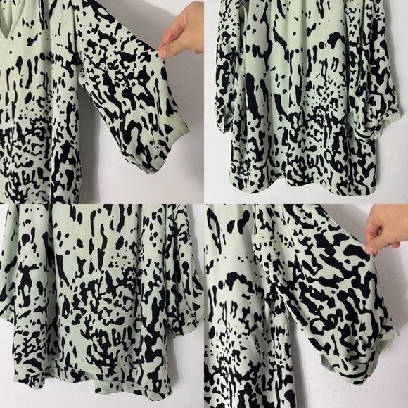 Diane von Furstenburg silk blend split sleeve pale mint Astor blouse size 6 - Picture 5 of 16